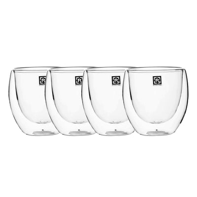 Royalford RF10568 Double Wall Borosilicate Glass Cup Set | 4 Pcs 80ml Espresso Cups |  Heat Resistant Insulated Clear Glassware |  Perfect  for Home & Office Use