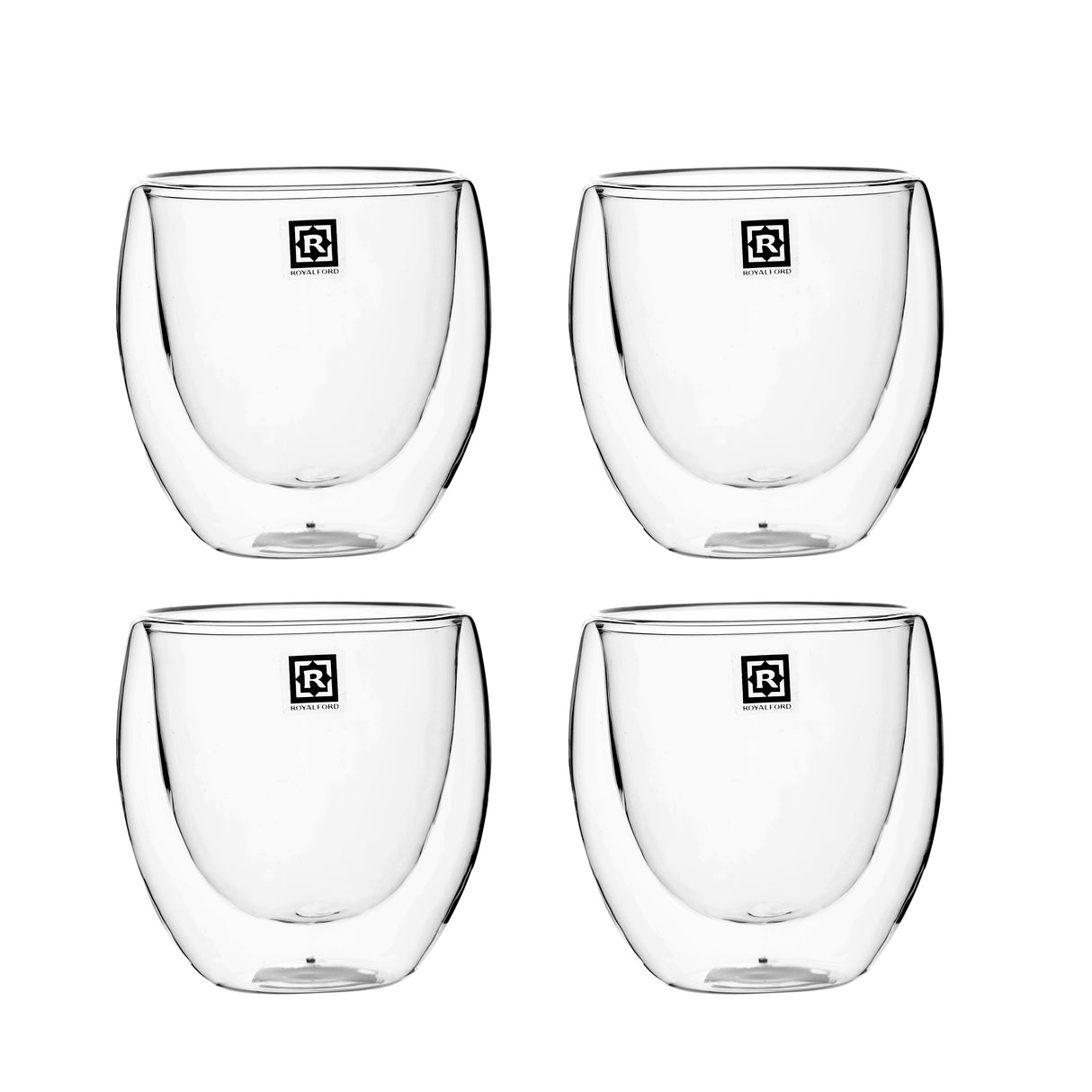 Royalford RF10568 Double Wall Borosilicate Glass Cup Set | 4 Pcs 80ml Espresso Cups |  Heat Resistant Insulated Clear Glassware |  Perfect  for Home & Office Use