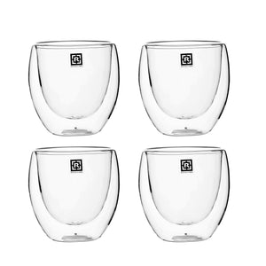 Royalford RF10568 Double Wall Borosilicate Glass Cup Set | 4 Pcs 80ml Espresso Cups |  Heat Resistant Insulated Clear Glassware |  Perfect  for Home & Office Use