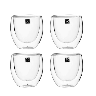 Royalford RF10568 Double Wall Borosilicate Glass Cup Set | 4 Pcs 80ml Espresso Cups |  Heat Resistant Insulated Clear Glassware |  Perfect  for Home & Office Use