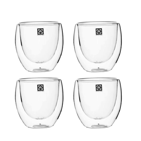 Royalford RF10568 Double Wall Borosilicate Glass Cup Set | 4 Pcs 80ml Espresso Cups |  Heat Resistant Insulated Clear Glassware |  Perfect  for Home & Office Use