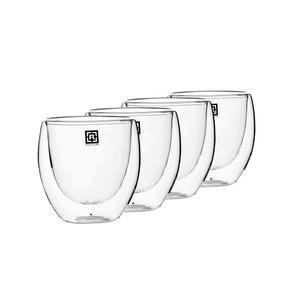 Royalford RF10568 Double Wall Borosilicate Glass Cup Set | 4 Pcs 80ml Espresso Cups |  Heat Resistant Insulated Clear Glassware |  Perfect  for Home & Office Use