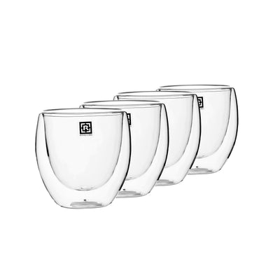 Royalford RF10568 Double Wall Borosilicate Glass Cup Set | 4 Pcs 80ml Espresso Cups |  Heat Resistant Insulated Clear Glassware |  Perfect  for Home & Office Use