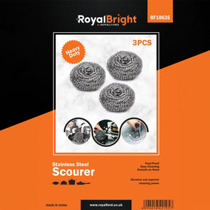 Royalford RF10635 Stainless Steel Scourer  | 3PCS Heavy Duty Scrubber  | Rust Proof | Durable Cleaning Pads for Kitchen Pots, Pans, Utensils & Sink Cleaning Use
