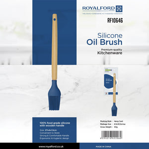 Royalford RF10646 Silicone Oil Brush with wooden handle|  food-grade silicone, Heat-resistant & hygienic| durable basting brush ideal for cooking & oiling tasks|