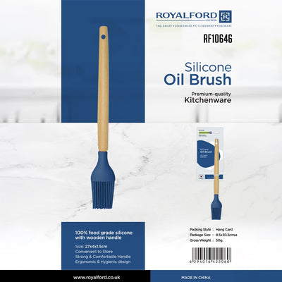 Royalford RF10646 Silicone Oil Brush with wooden handle|  food-grade silicone, Heat-resistant & hygienic| durable basting brush ideal for cooking & oiling tasks|