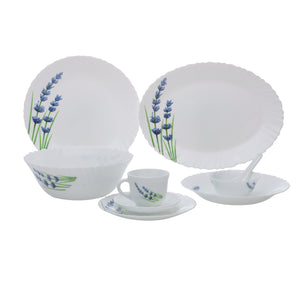 Royalford RF10679 44-Piece Opalware Dinner Set | English Lavender Design | | Lightweight & Elegant Floral Pattern| Dishwasher & Freezer Safe |Complete Family Tableware