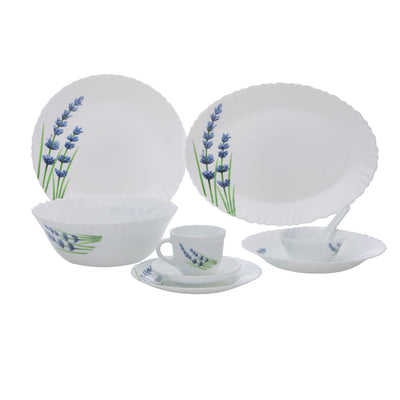 Royalford RF10679 44-Piece Opalware Dinner Set | English Lavender Design | | Lightweight & Elegant Floral Pattern| Dishwasher & Freezer Safe |Complete Family Tableware