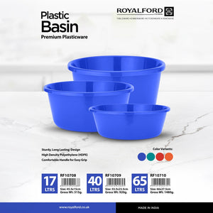 Royalford RF10710 Plastic Basin|  65L Capacity | HDPE Basin for Laundry, Kitchen & Cleaning Use | Durable Household Basin | Perfect for Everyday Heavy Duty Home Tasks