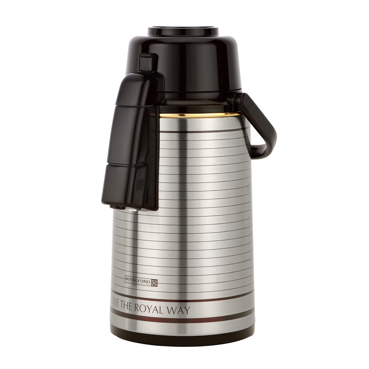 Royalford RF10725 3.0 Litre Airpot Flask with Pump Action | Double Wall Vacuum Insulated Stainless Steel Body | Keeps Beverages Hot for 18 Hours and Cold for 24 Hours
