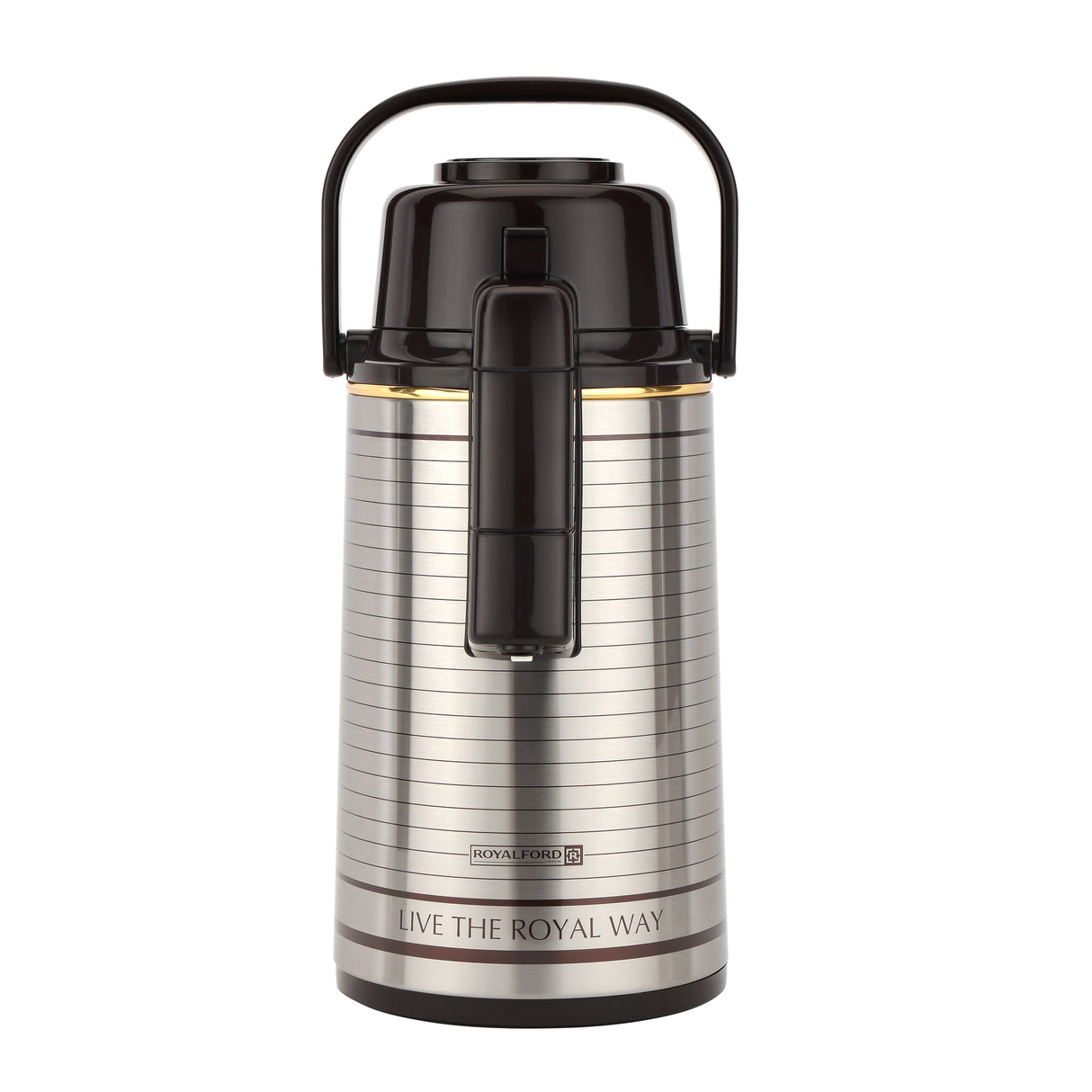 Royalford RF10725 3.0 Litre Airpot Flask with Pump Action | Double Wall Vacuum Insulated Stainless Steel Body | Keeps Beverages Hot for 18 Hours and Cold for 24 Hours