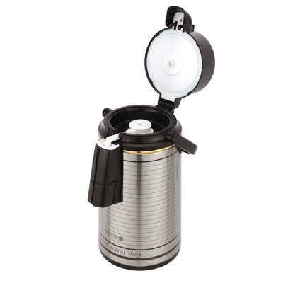 Royalford RF10725 3.0 Litre Airpot Flask with Pump Action | Double Wall Vacuum Insulated Stainless Steel Body | Keeps Beverages Hot for 18 Hours and Cold for 24 Hours