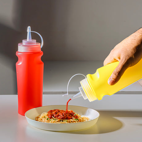 Royalford RF10728 Ketchup Bottle Set 2PCS | squeeze bottles for sauces & made from durable| food-safe material & leak-proof caps for easy, mess-free dispensing|