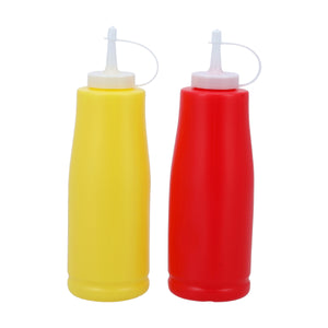 Royalford RF10729 Ketchup Bottle Set| 2 PCS 600ML Sauce Dispenser Bottles with easy squeeze design| leakproof nozzle, plastic build, for sauces and kitchen use|