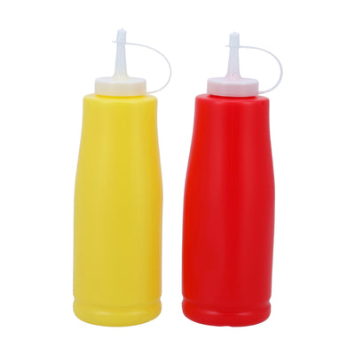 Royalford RF10729 Ketchup Bottle Set| 2 PCS 600ML Sauce Dispenser Bottles with easy squeeze design| leakproof nozzle, plastic build, for sauces and kitchen use|