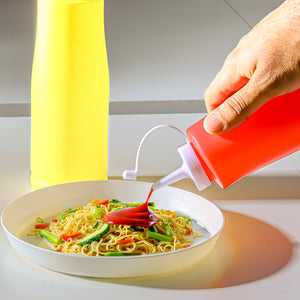 Royalford RF10729 Ketchup Bottle Set| 2 PCS 600ML Sauce Dispenser Bottles with easy squeeze design| leakproof nozzle, plastic build, for sauces and kitchen use|