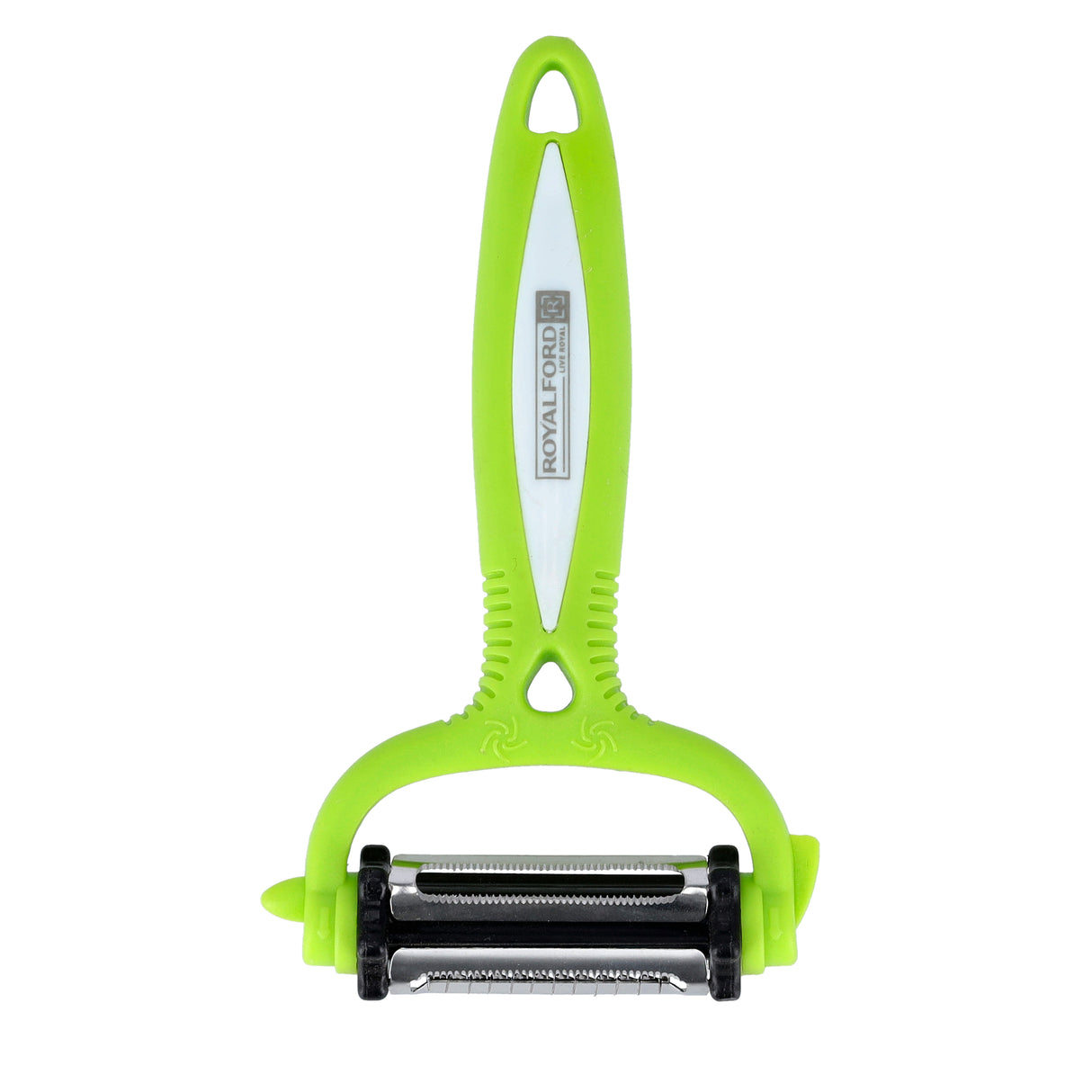 Royalford RF10734 3 in 1 Multifunctional Peeler | Stainless Steel Rotary Blades | Ergonomic Handle | Vegetable, Fruit Peeler, Shredder & Cutter |  Rust Resistant Design