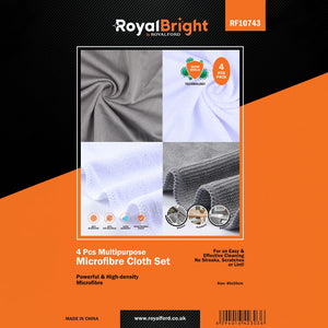 RoyalBright RF10743 Microfibre Cloth Set 4 Pcs | Anti-Bacterial High-Density Multipurpose Cleaning Cloths for Kitchen, Furniture & Bathroom, Lint-Free & Super Absorbent