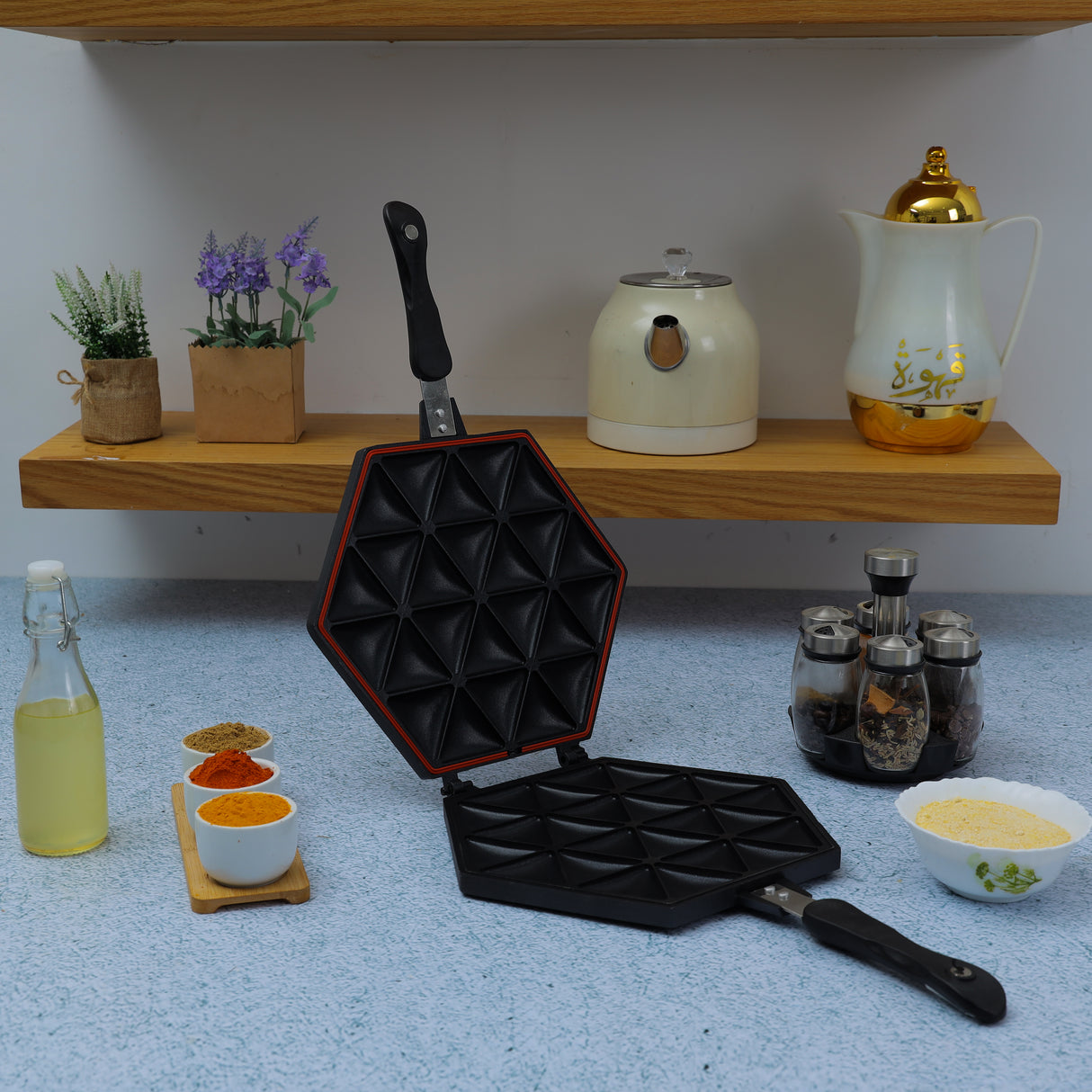 Royalford Samosa Maker RF10745 | Non-Stick Double-Sided Die-Cast Aluminium Plates |   Easy Cleaning|  Durable |  Heat-Resistant Handle & Perfect Crispy Samosas Every Time