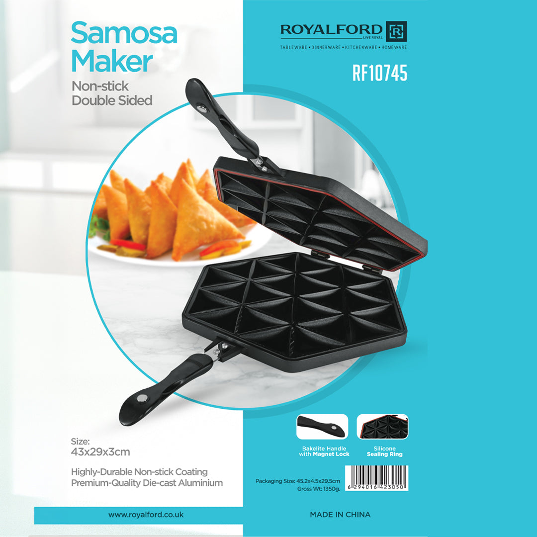 Royalford Samosa Maker RF10745 | Non-Stick Double-Sided Die-Cast Aluminium Plates |   Easy Cleaning|  Durable |  Heat-Resistant Handle & Perfect Crispy Samosas Every Time