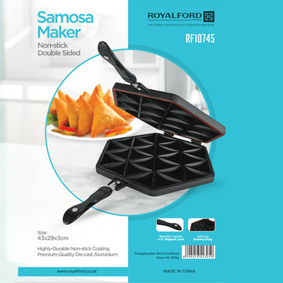 Royalford Samosa Maker RF10745 | Non-Stick Double-Sided Die-Cast Aluminium Plates |   Easy Cleaning|  Durable |  Heat-Resistant Handle & Perfect Crispy Samosas Every Time