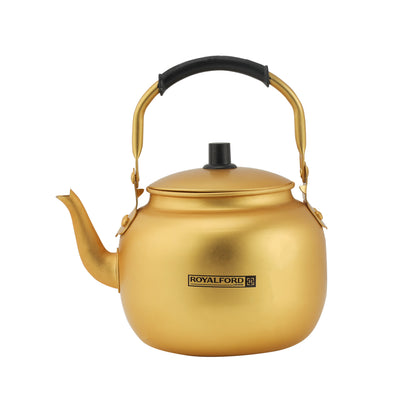 Royalford RF10768 2.0L Golden Finish Aluminium Tea Kettle | Anti-Scald Handle | Rust & Corrosion Resistant Body | Induction Compatible  | Lightweight & Easy to Handle