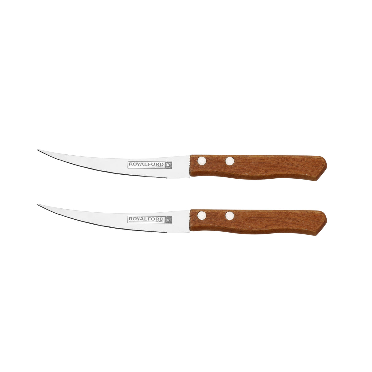 Royalford RF10771 Fruit Knife Set| 2PCS with sharp serrated stainless steel blades & durable wooden handles| for slicing fruits and vegetables ease & precision|