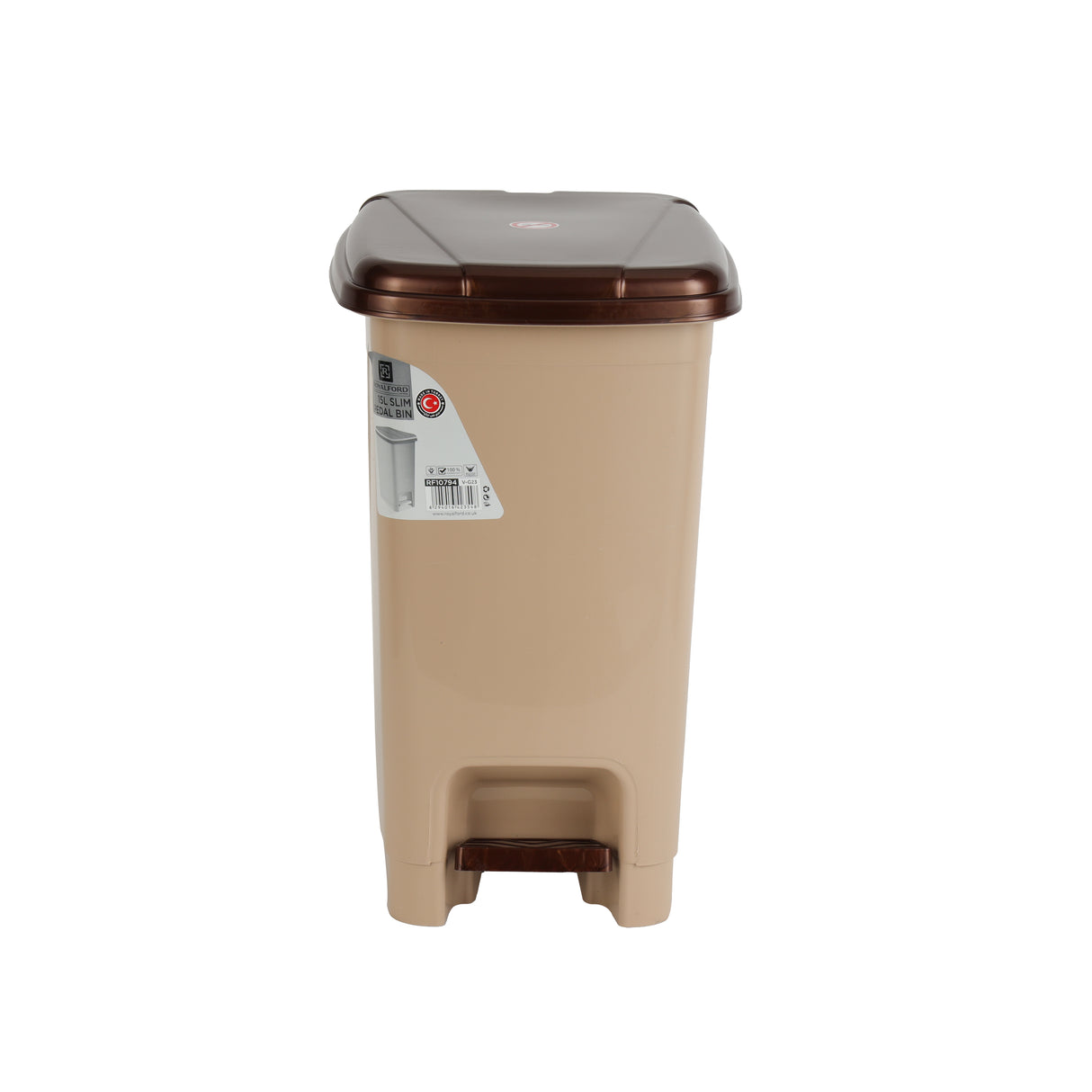 Royalford RF10794 15L Slim Pedal Dust Bin | Plastic Waste Bin | Hands-Free Foot Pedal | Slim Space-Saving Design | Durable Plastic Construction | Stable Non-Slip Base