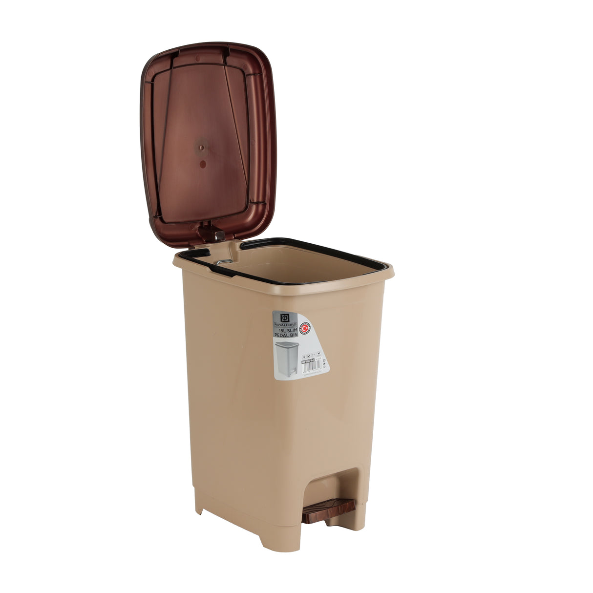 Royalford RF10794 15L Slim Pedal Dust Bin | Plastic Waste Bin | Hands-Free Foot Pedal | Slim Space-Saving Design | Durable Plastic Construction | Stable Non-Slip Base