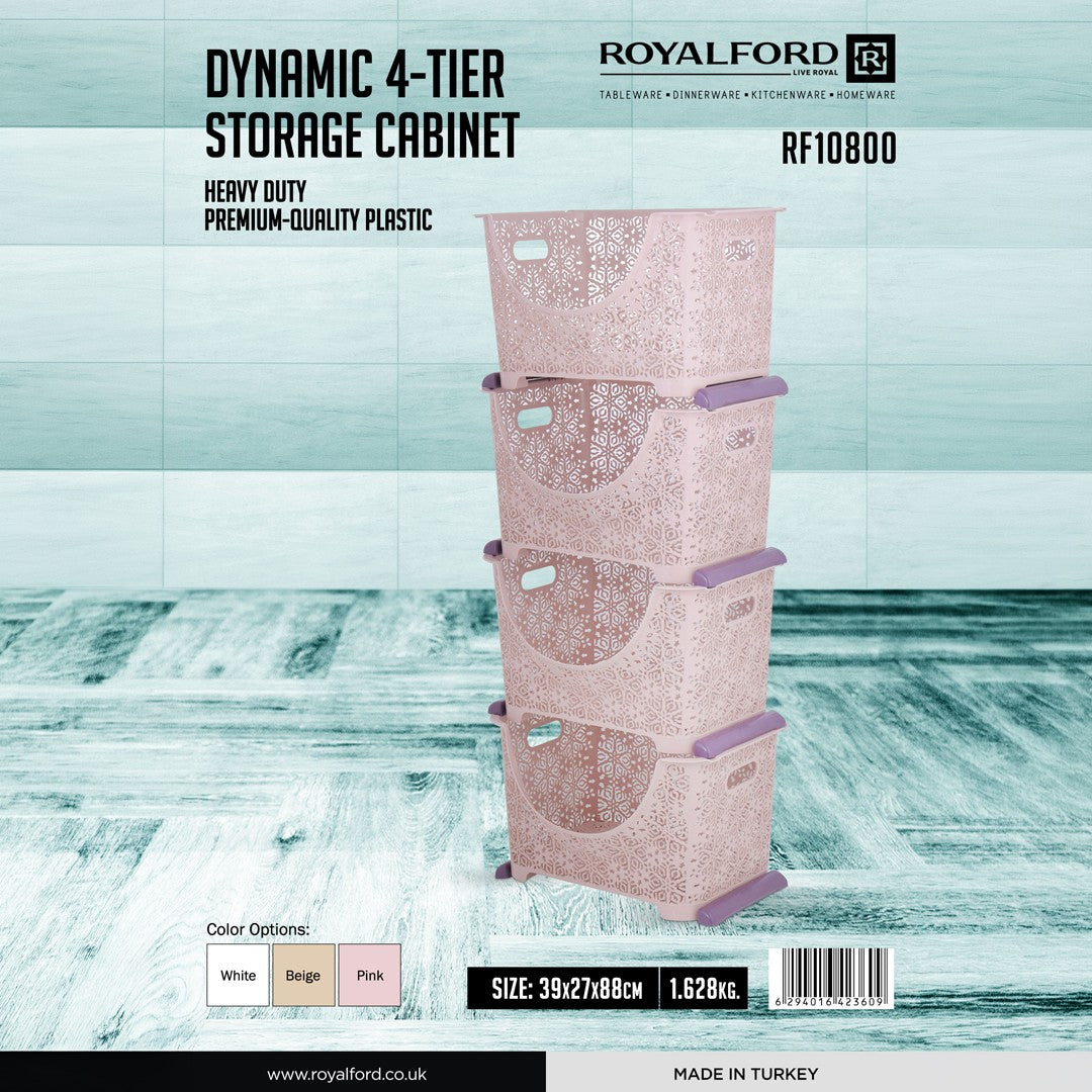 Royalford RF10800  Dynamic  4-Tier Storage Cabinet | Heavy-Duty Premium Quality Plastic | Multi-Layer Organizer for Home |  Suitable For Office & Bedroom Storage