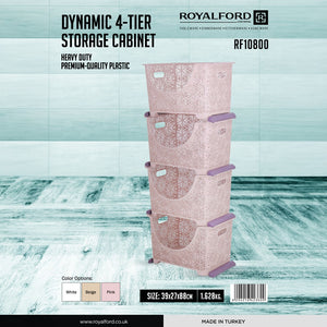 Royalford RF10800  Dynamic  4-Tier Storage Cabinet | Heavy-Duty Premium Quality Plastic | Multi-Layer Organizer for Home |  Suitable For Office & Bedroom Storage