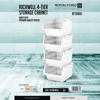 Royalford 4-Layer Vegetable Rack RF10801 | Transparent Premium Plastic Storage Stand | Space-Saving Vertical Design| Lightweight| Easy Assembly for Kitchen Organization