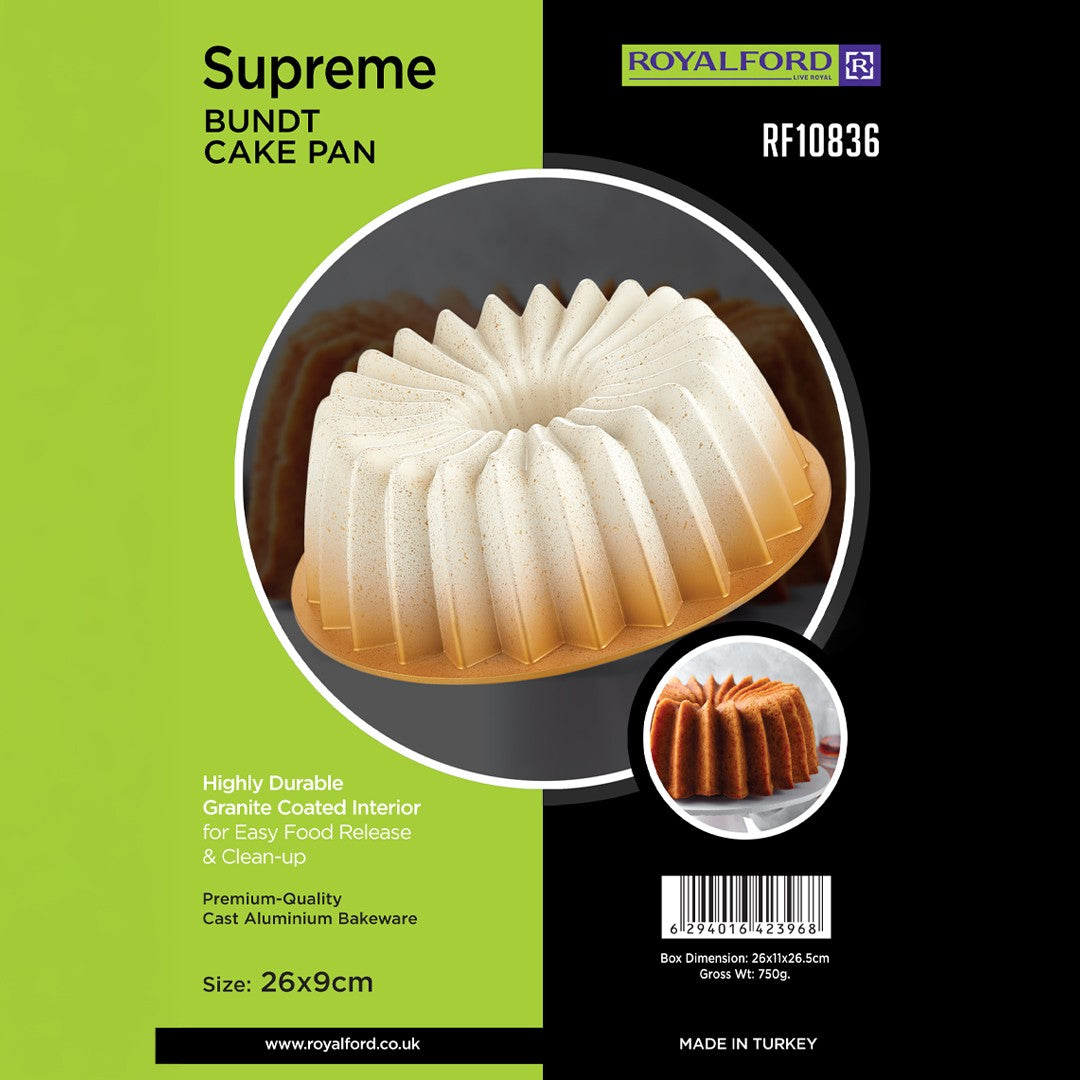 Royalford RF10836 Supreme Bundt Cake Pan | Granite Coated Cast Aluminium | Even Heat Distribution | Easy Food Release | Durable Bakeware for Perfect Cakes Baking
