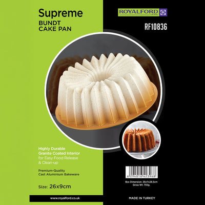 Royalford RF10836 Supreme Bundt Cake Pan | Granite Coated Cast Aluminium | Even Heat Distribution | Easy Food Release | Durable Bakeware for Perfect Cakes Baking