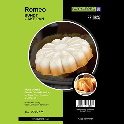 Royalford RF10837 Romeo Bundt Cake Pan | Granite Coated Cast Aluminium Bakeware for Perfect Baking Results | Even Heat Distribution & Durable Premium Non-Stick Baking Pan