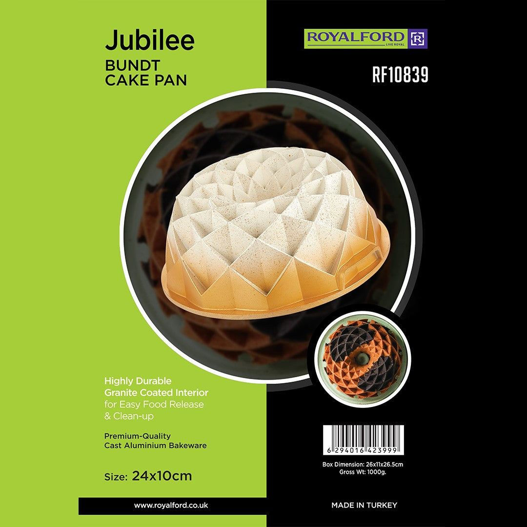 Royalford RF10839 Jubilee Bundt Cake Pan | Granite Coated Cast Aluminium Bakeware | Even Heat Distribution & Easy Food Release | Premium Durable Non-Stick Cake Mould