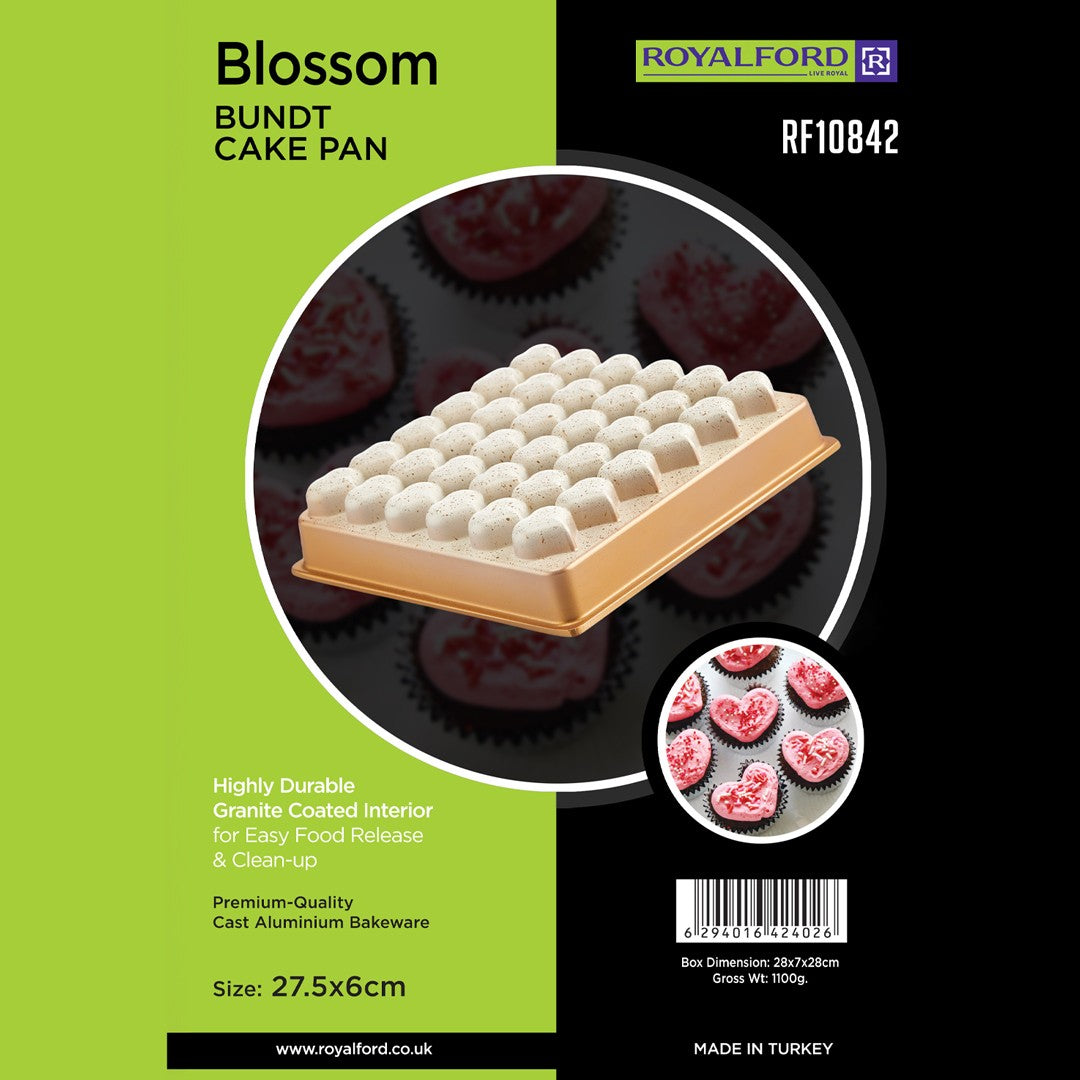 Royalford RF10842 Blossom Bundt Cake Pan | Granite Cast Aluminium Bakeware | Premium Non-Stick Coating | Scratch Resistant | Easy Food Release| Perfect For  Cake Baking