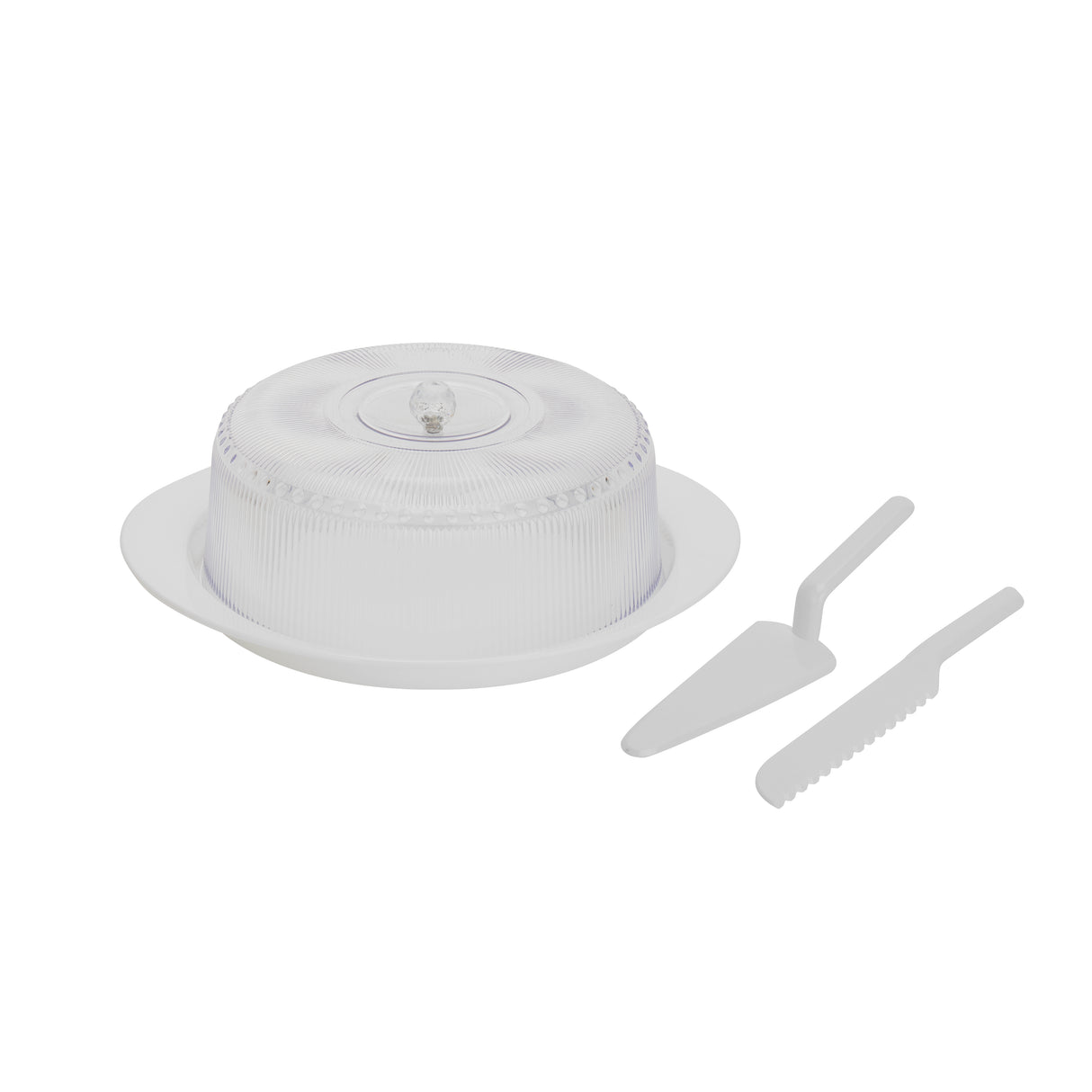 Royalford RF10850 Premium Acrylic Cake Serving Set with Dome | 4-Piece BPA-Free Cake Platter |  Large serving platter | Elegant ribbed dome design | Lightweight