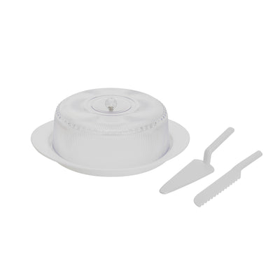 Royalford RF10850 Premium Acrylic Cake Serving Set with Dome | 4-Piece BPA-Free Cake Platter |  Large serving platter | Elegant ribbed dome design | Lightweight