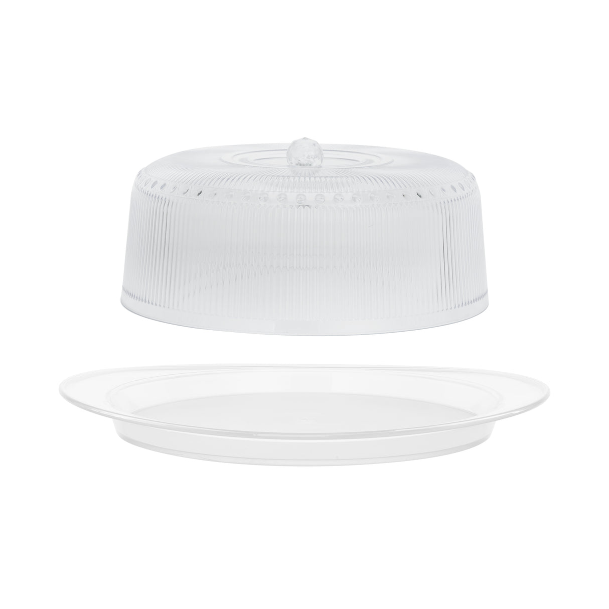 Royalford RF10850 Premium Acrylic Cake Serving Set with Dome | 4-Piece BPA-Free Cake Platter |  Large serving platter | Elegant ribbed dome design | Lightweight