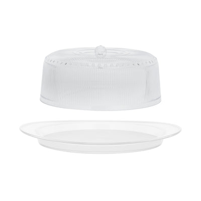 Royalford RF10850 Premium Acrylic Cake Serving Set with Dome | 4-Piece BPA-Free Cake Platter |  Large serving platter | Elegant ribbed dome design | Lightweight