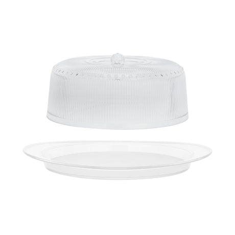 Royalford RF10850 Premium Acrylic Cake Serving Set with Dome | 4-Piece BPA-Free Cake Platter |  Large serving platter | Elegant ribbed dome design | Lightweight