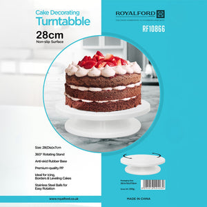 Royalford RF10866 Cake Decorating Turntable 28cm | 360° Rotating Non-Slip Cake Stand | polypropylene (PP) construction | Non-slip surface |Anti-skid rubber base