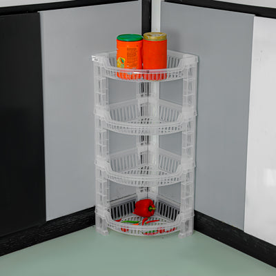 Royalford RF10881 4-Layer Corner Rack | Premium Plastic Storage Rack| Compact Space-Saving Design | Easy to Install & Clean | Lightweight & Multi-Purpose Organizer