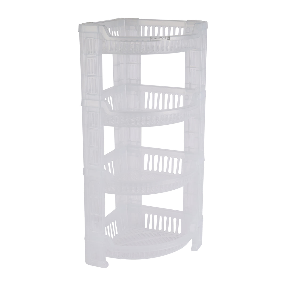 Royalford RF10881 4-Layer Corner Rack | Premium Plastic Storage Rack| Compact Space-Saving Design | Easy to Install & Clean | Lightweight & Multi-Purpose Organizer