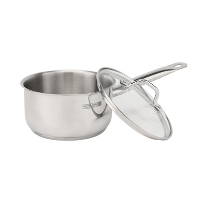 Royalford RF10978 9PCS Stainless Steel Cookware Set | Induction Compatible | 3 Layer Extra Thick Base | Tempered Glass Lids | Heavy Duty Handles for Modern Kitchen Use