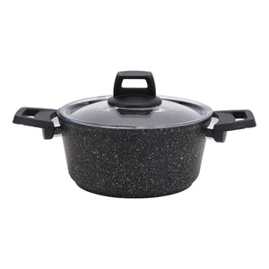 Royalford RF10980 Gabbro Granite Coated Cookware Set | 7 Pieces Non-Stick Aluminium Pots and Pans | Tempered Glass Lids | Even Heat Distribution | PTFE & PFOA Free