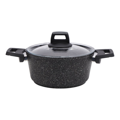 Royalford RF10980 Gabbro Granite Coated Cookware Set | 7 Pieces Non-Stick Aluminium Pots and Pans | Tempered Glass Lids | Even Heat Distribution | PTFE & PFOA Free