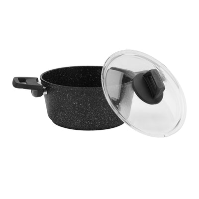 Royalford RF10980 Gabbro Granite Coated Cookware Set | 7 Pieces Non-Stick Aluminium Pots and Pans | Tempered Glass Lids | Even Heat Distribution | PTFE & PFOA Free