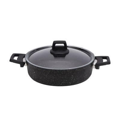 Royalford RF10980 Gabbro Granite Coated Cookware Set | 7 Pieces Non-Stick Aluminium Pots and Pans | Tempered Glass Lids | Even Heat Distribution | PTFE & PFOA Free
